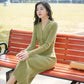 Autumn and Winter Fashion Padded V-neck Ladies Dress Mid-length Over-the-knee Bag Hip Skirt Bottoming Knit Sweater Skirt