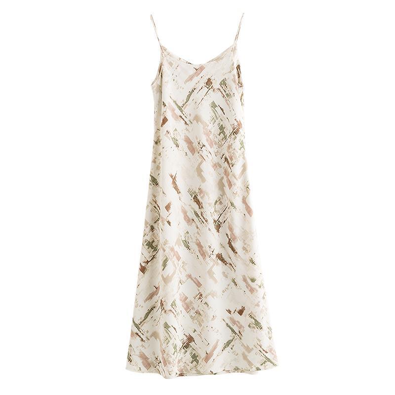 Women Spring and Summer Simple French Style Elegant Slim Body Show Thin V-neck Suspender Floral Dress