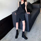 Pure Black Overalls Women's Summer Korean Version of Loose Retro Hong Kong Style Straight Wide-leg Denim Shorts Tide