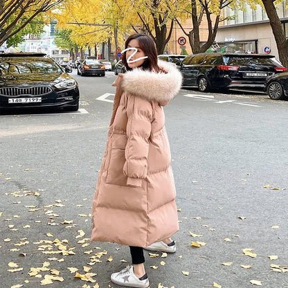 Winter Cotton-padded Jacket Female Loose Student Waist Was Thinner and Long Section Knee-length Down Padded Jacket Padded Jacket