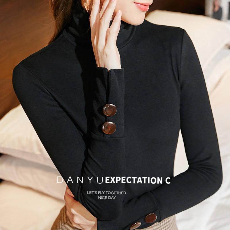 Fashion Women's Pullover Winter High Neck Women's Bottoming Shirt Long-sleeved Solid Color Slim Women's Cotton Top