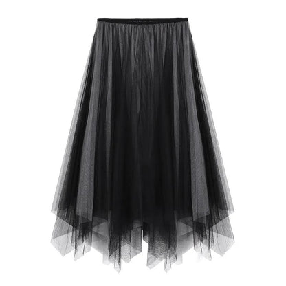 Woman Skirts Large Size A-line Mesh Skirt Girls Breathable Irregular Pleated Skirts Summer Solid Color High Waist Skirt