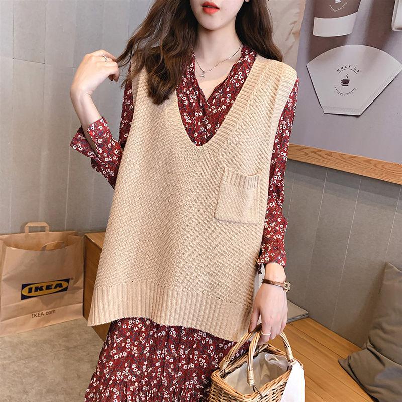 Spring and Autumn Mid-length Vest Plus Size V-neck Loose Sweater Knitted Sleeveless Women's Vest