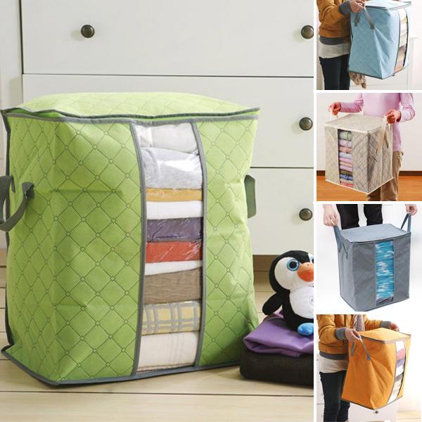 Maxnina Coneed Bamboo Charcoal Clothing Storage Bag Quilt Storage Case Bedding Organizer