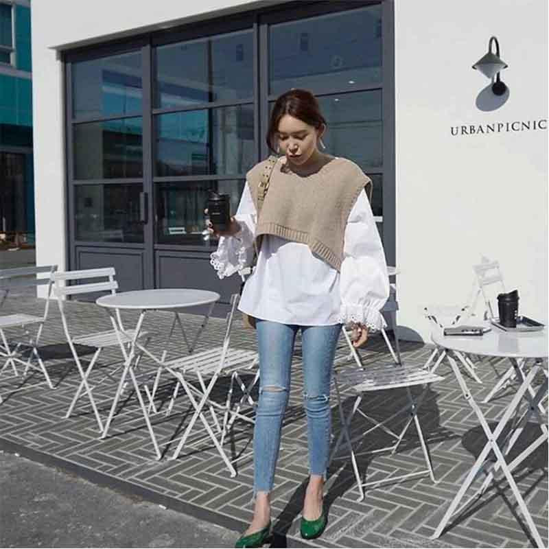 WTEMPO Hole Jeans Women Nine Points Version Was Thin and High Waist Tight Eight Points Pants Feet Summer