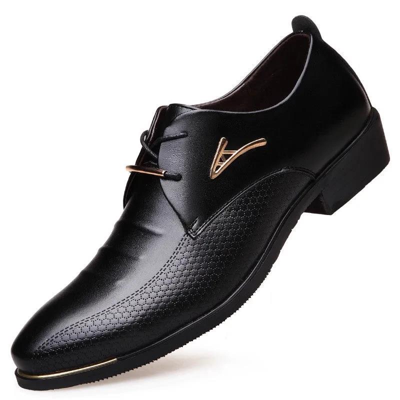 Men's Shoes Leather Embossing Classic Fashion Luxury Non Slip Mans Footwear Anti-slip Black