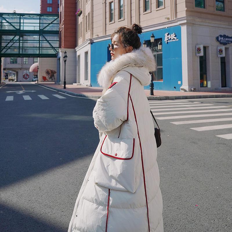 Winter Fluffy Fur Collar Hooded Long Over-the-knee Women's Down Cotton Jacket Women's Bread Jacket Cotton Jacket Women's Loose Casual Winter Jacket
