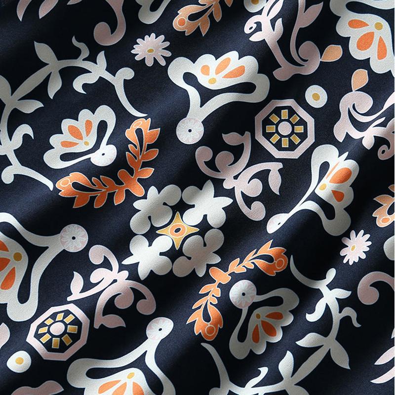 Ethnic Print Silk Dress Summer Round Neck Loose Plus Size Knee-length Light and Cool Floral A-line skirt