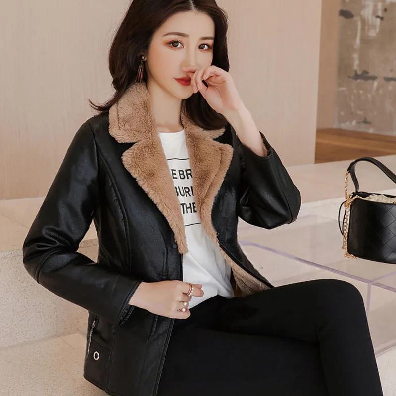 Winter Leather Jacket and Fur In One Medium and Long Women's Lamb Fur Jacket Plus Velvet Thickening Large Size Leather Jacket