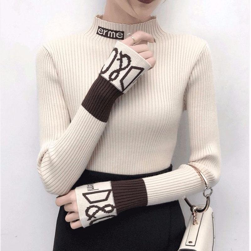Autumn and Winter Slim Knit Bottoming Shirt Casual Flared Sleeve Sweater Simple Sexy Female Top