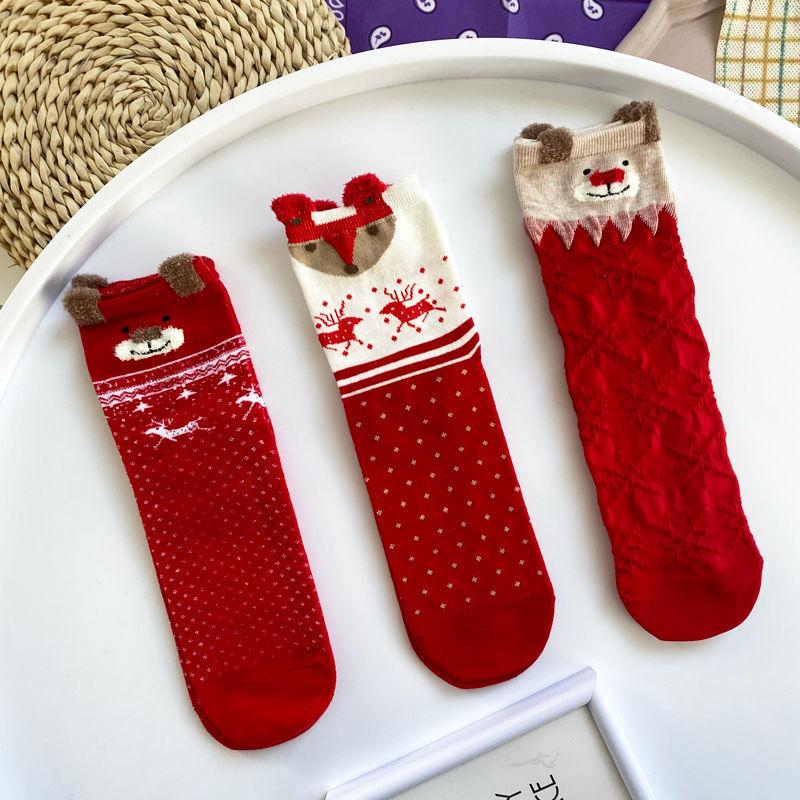 Socks Winter Christmas Elk Tree Pattern Warm Women's Cotton Cute Stockings