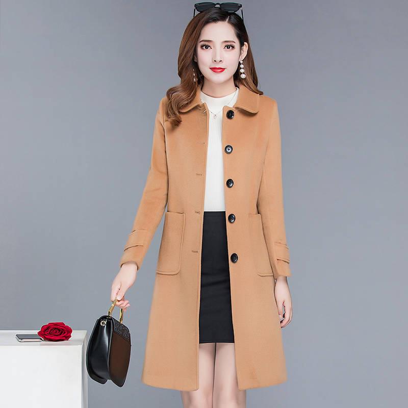 Autumn Winter Coat Jacket  Women Overcoat Wool Coat Long Green Slim Blend Clothes Outerwear
