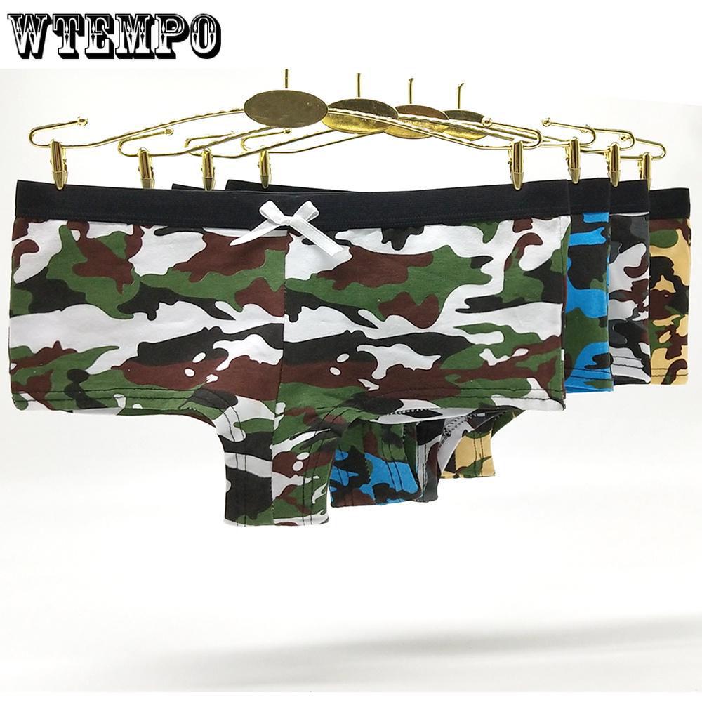WTEMPO 6 pcs/lot Seamless Panties Women Fashion Panties Cotton Camouflage Print Underwear Army Green