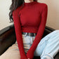 Pure Color Spring and Autumn Ladies Half High Neck Long Sleeve Sweater Bottoming Shirt Slim Half High Neck Sweater