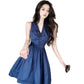 Female Simple Elegant Slim Dress Summer Vintage Sleeveless V-neck Graceful Party A-line Dress
