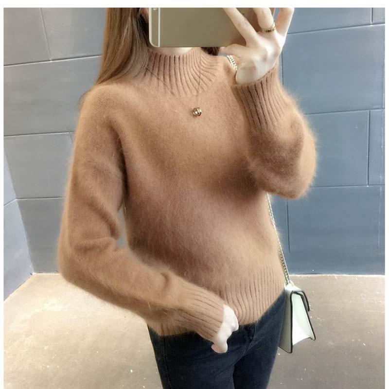 Mohair Half Turtleneck Sweater Short Loose Knit Top Fashion Casual Solid Color Sweater