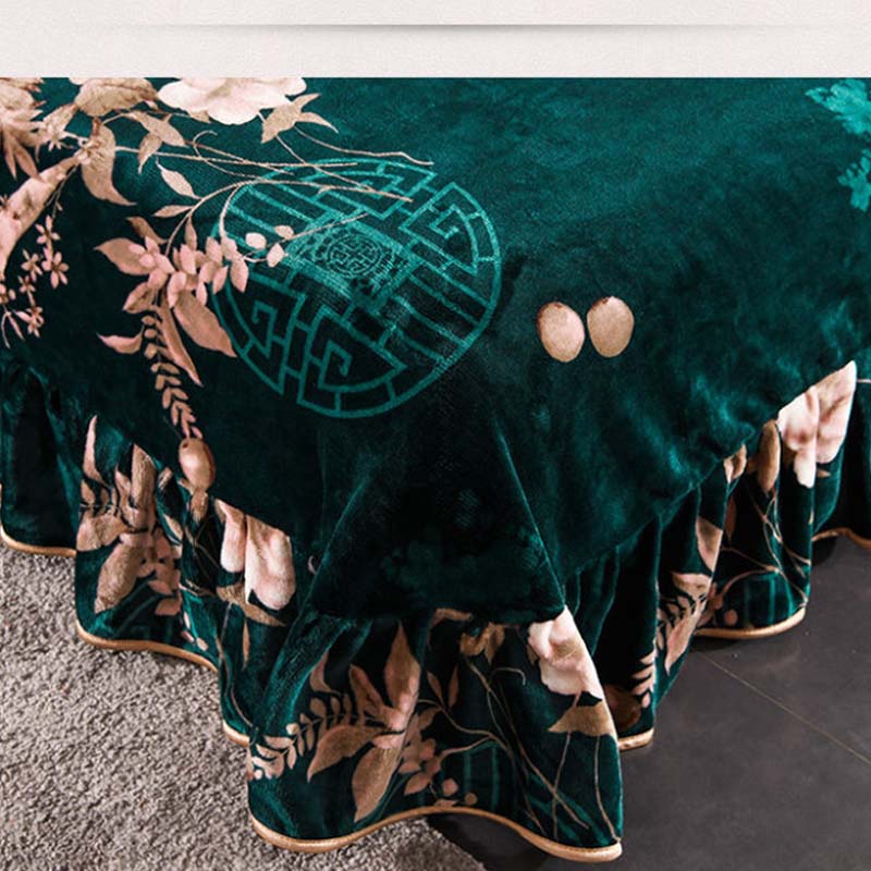 Warm Printing Four-piece Double-sided Fleece Bed Skirt Quilt Cover Pillowcase Set Bedding