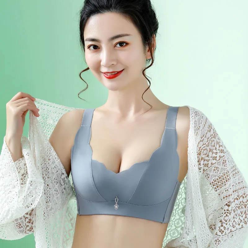 Ladies Large Size Stereotyped Sexy Thin Breathable Bra Without Steel Ring Gathered Chest Lift Adjustable Anti-sagging Bra