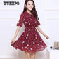 Large Size Women's Slim Printed Skirt Short-sleeved Floral Dress Female Spring and Summer