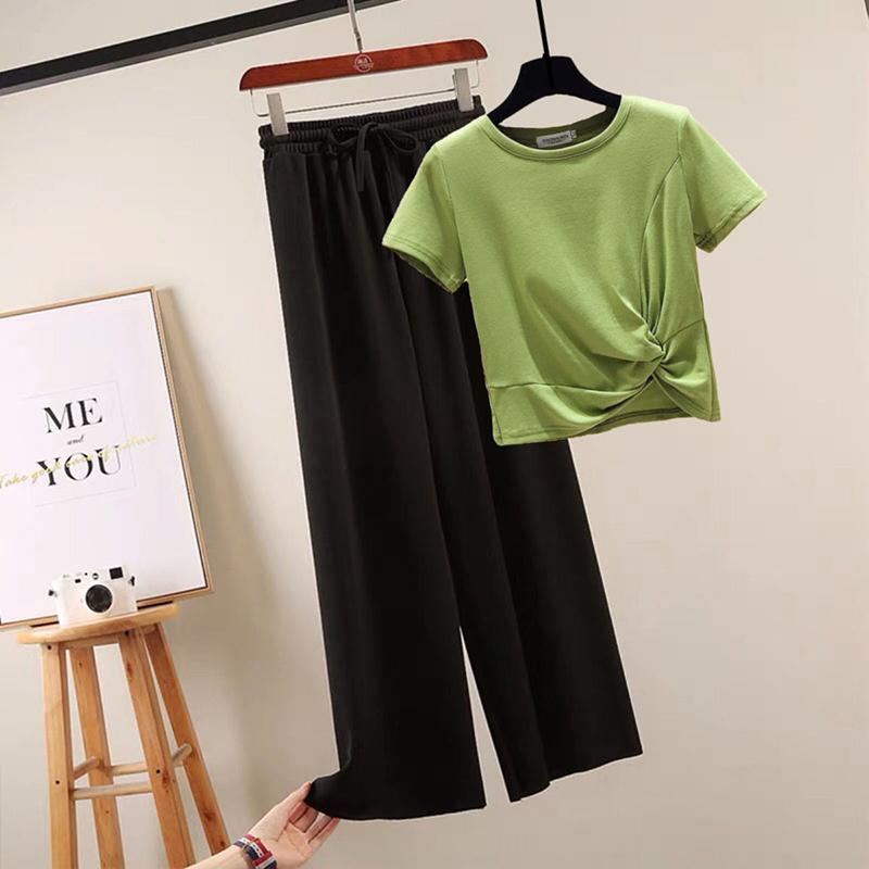 Two-piece Women's Loose T-shirt + Straight Loose Wide-leg Pants Casual Suit Women's Summer Home Wear Casual Sports Suit