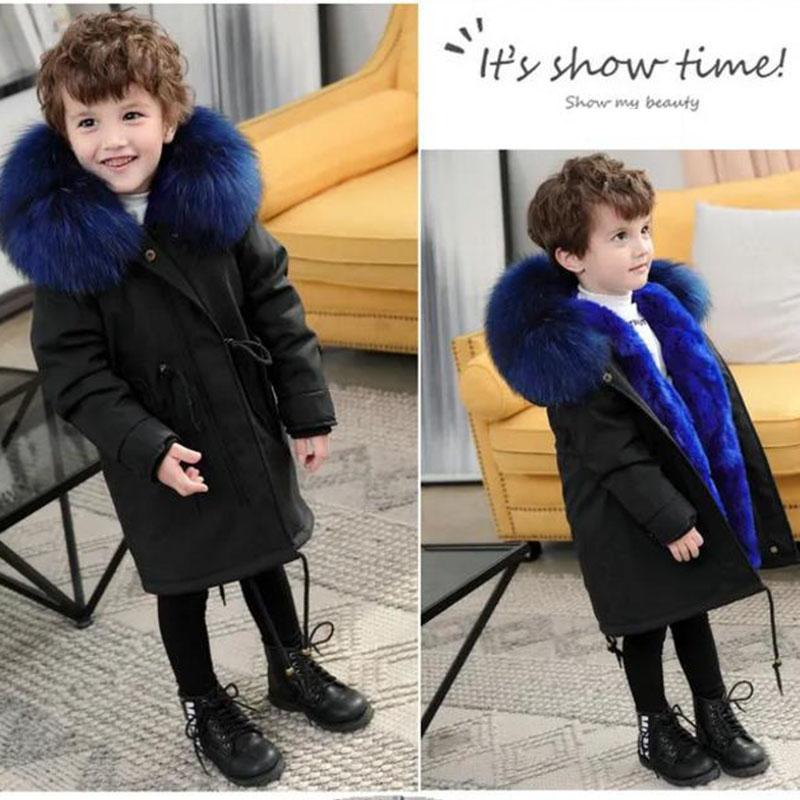 Kids Fur Parkas for Boys and Girls Winter Thick Warm Hooded Faux Fur Coat Unisex  Parka Jacket with Faux Fur Collar Outwear