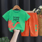 Children's Suit Summer Thin Short Sleeve Suit Boys and Girls Loose Korean Printed Animal T-shirt Shorts Two Piece Set