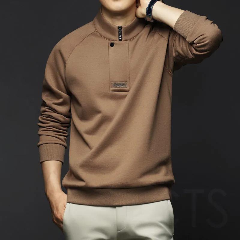 Spring and Autumn Men's Zipper Stand Collar Sweater Medium Half Turtleneck Solid Color Jacket Men's Casual Top Personality Sweater