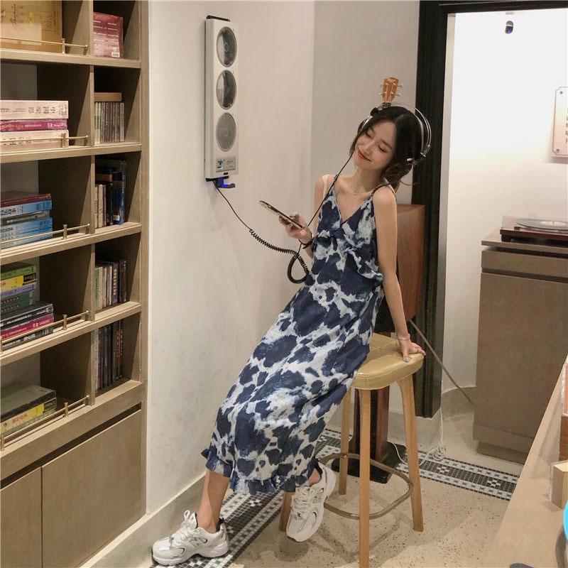 French Niche Dress Female Summer Korean V-neck Temperament Suspender Skirt Small Long Dress