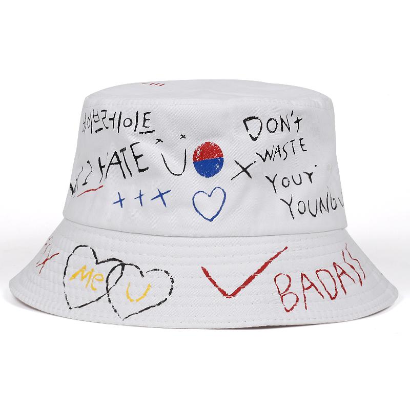 Unisex Alphabet Graffiti Print Fisherman Hat Outdoor Sunshade Fishing Hat Casual Cotton Bucket Hat