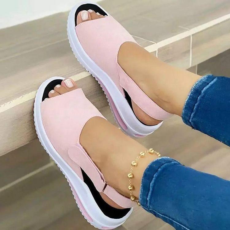 Summer New Style Fish Mouth Flat Sandals Beach Low-top Shallow Mouth Single Shoes Women's Solid Color Casual All-match