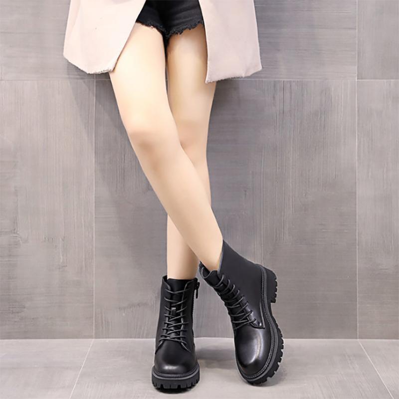 Martin Boots Women's Shoes British Style New Wild Thick Bottom Thin Autumn and Winter Plus Velvet Short Boots Ins Tide