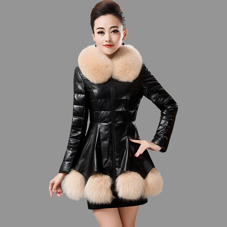 Women's Leather Coat Thickened Warm Fur Coat Winter Slimming Faux Sheepskin Coats with Fox Fur Collar Female Overcoat Outerwear