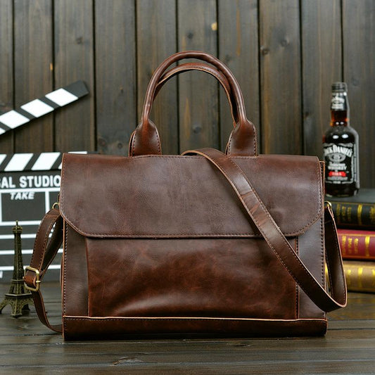 Business Briefcase Men Retro Clamshell Large Capacity Crossbody Bags Waterproof Handbag Computer Bag