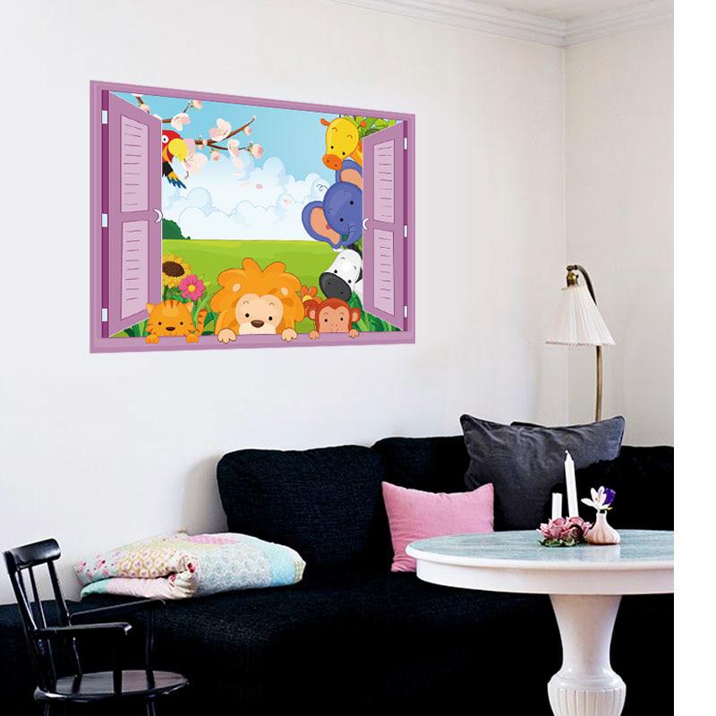 [Wall sticker ]3d Fake Window Landscape Art Wall Stickers For Kids Rooms Nursery Children Bedroom De