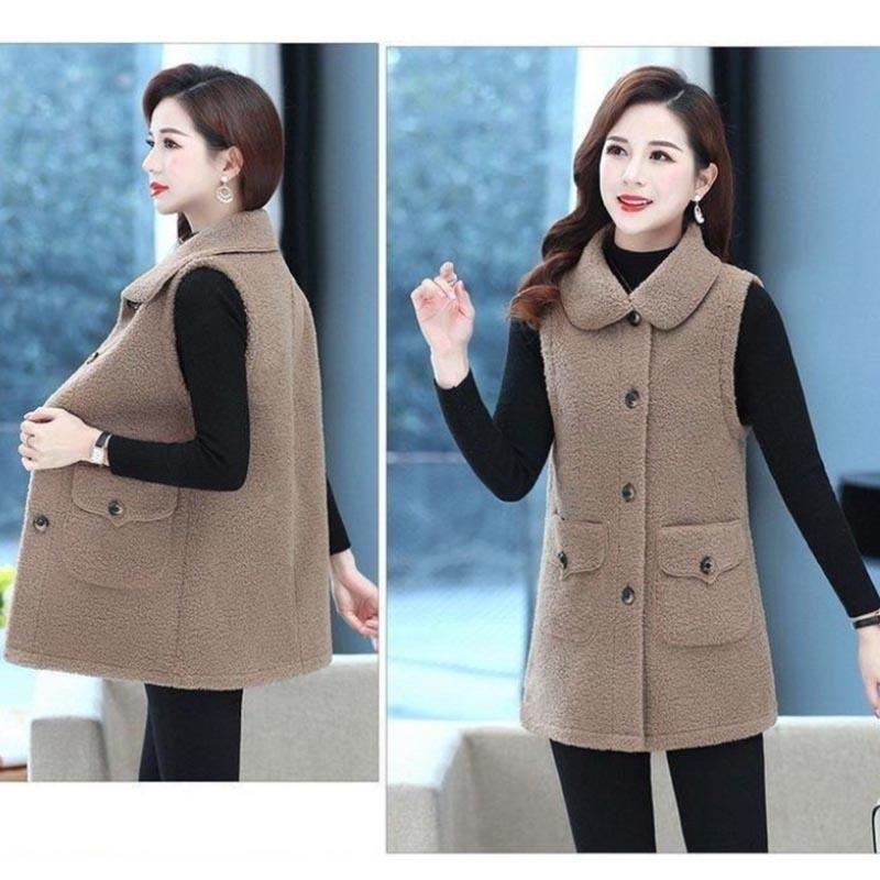 Lamb Velvet and Fur All-in-one Vest Middle-aged and Elderly Women's Tops Spring and Autumn Mother's Loose Coat