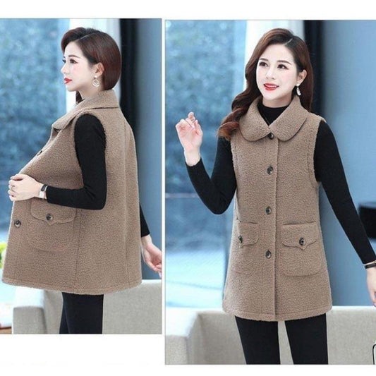 Lamb Velvet and Fur All-in-one Vest Middle-aged and Elderly Women's Tops Spring and Autumn Mother's Loose Coat