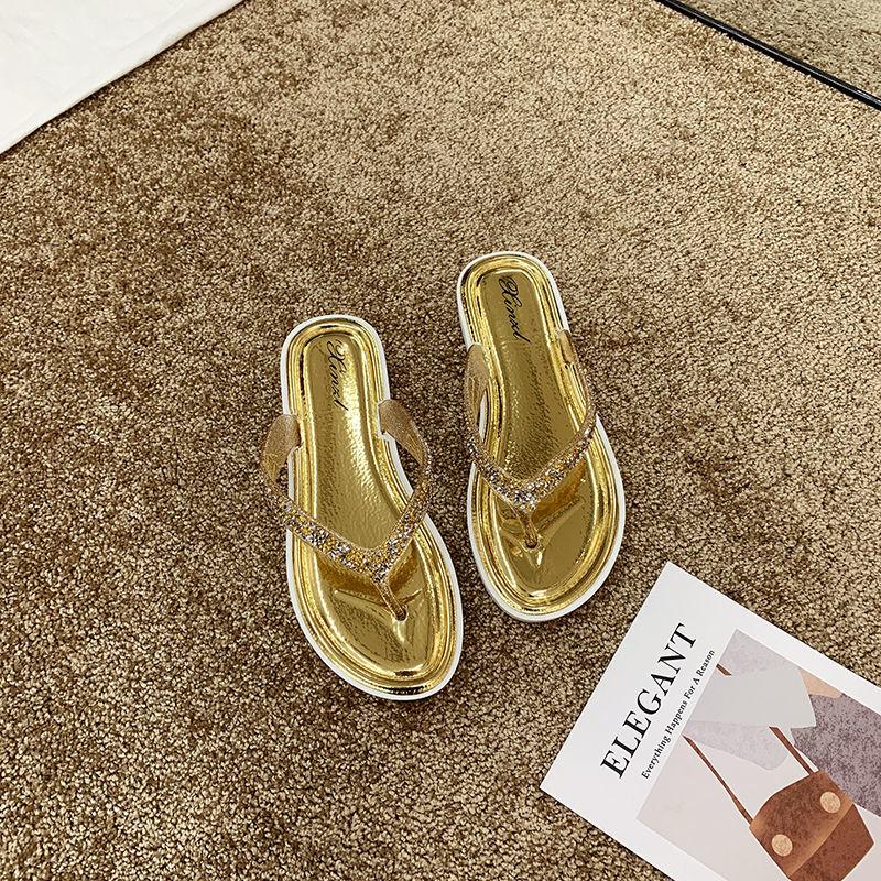 Flip-flops Female Summer Wear Korean Fashion All-match Sandals and Slippers Rhinestone Personalized Flip-flops Non-slip Beach Shoes