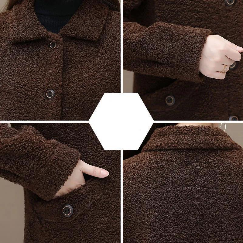 Mid-length Winter Ladies Lapel Lamb Velvet Jacket Thickened and Enlarged Loose Long-sleeved Plush All-in-one Jacket