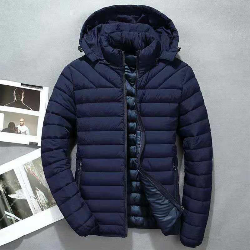 Men's Down Padded Short Slim Casual Hooded Padded Jacket Plus Velvet Warmth Plus Size Men's Padded Jacket