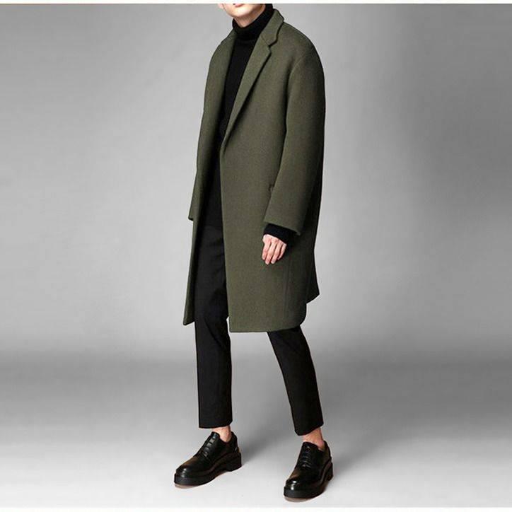 Winter Wool Jacket Men's Cashmere Coat Casual Loose Woolen Coat Men's Long Cotton Collar Trench Coat