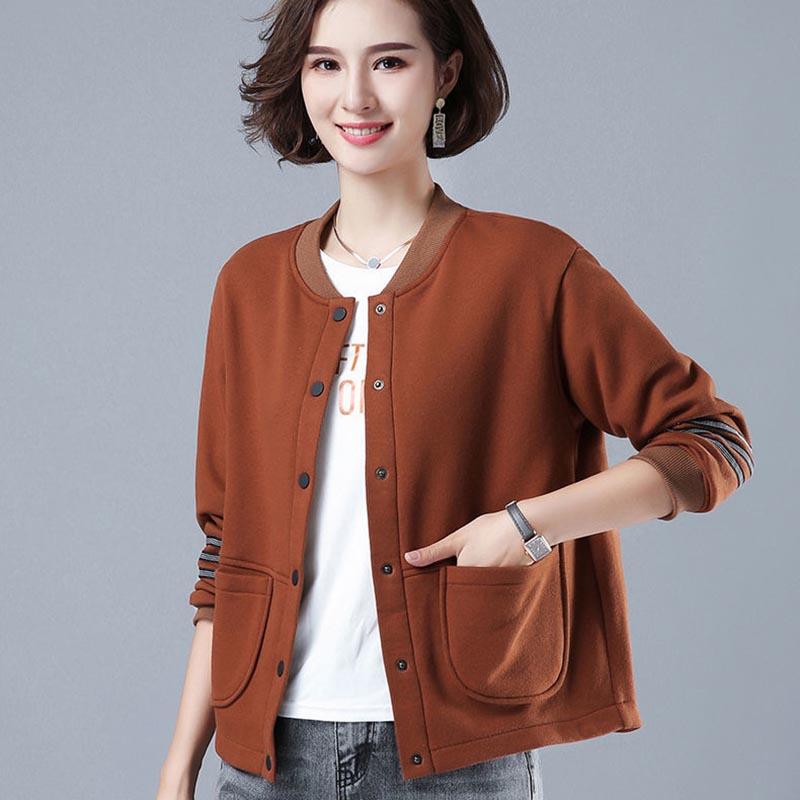 Cotton Spring Jacket Women's Short Loose Large Size Sports Baseball Uniform Casual Long Sleeve Top