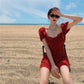 One-Shoulder Puff Sleeve Leopard Dress Women's Summer Slim Skirt