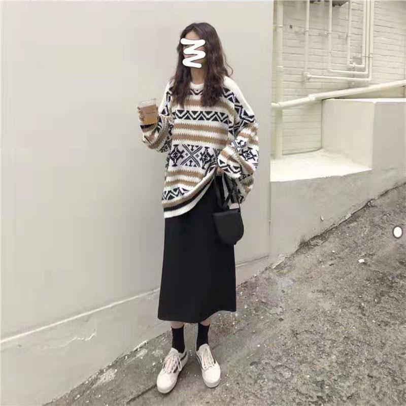 Autumn and Winter Long-sleeved Loose Jacket Fashion Korean Pullover Coat Round Neck Casual Female Student Sweater