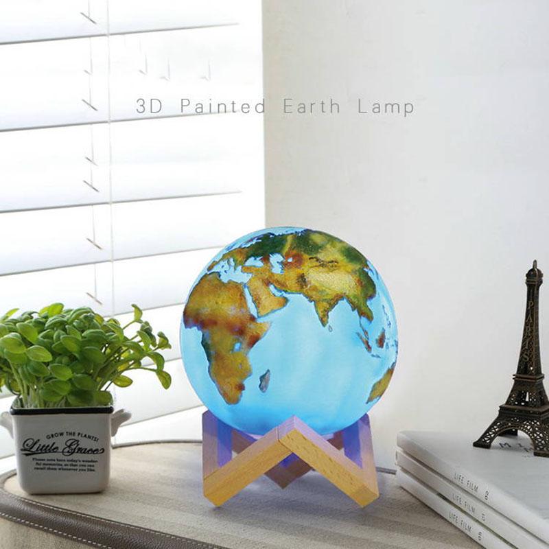 3D Painted Earth Table Lamp Living Room Bedroom Study Desk Lamp Birthday Gift Bedside Lamp