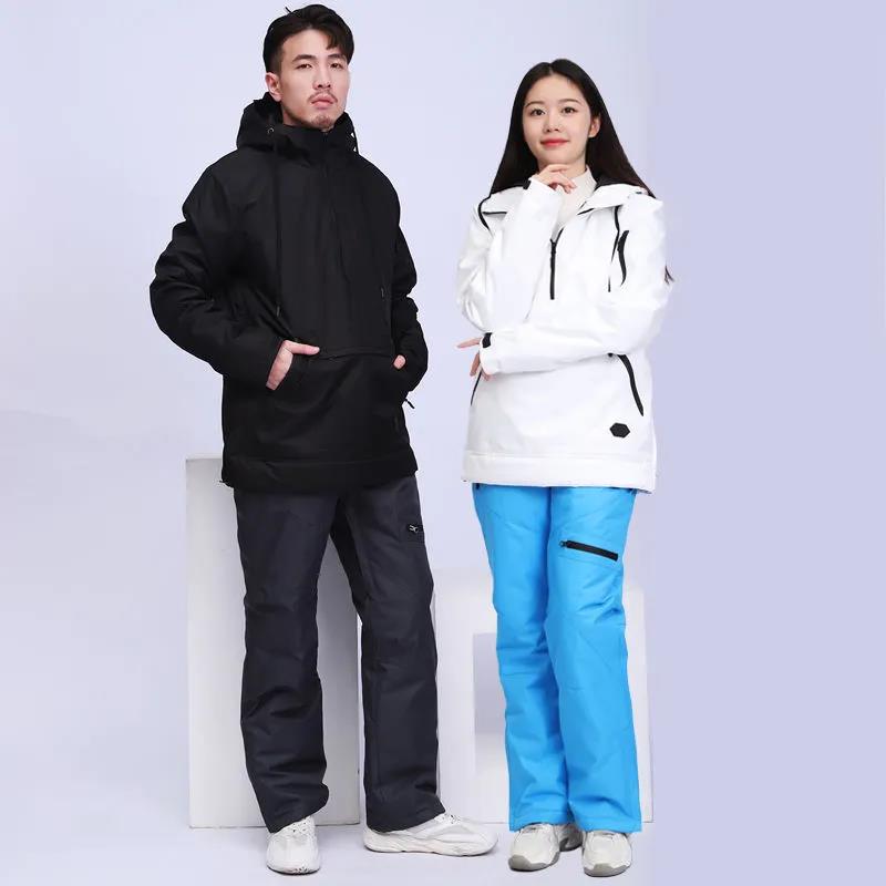 Winter Windproof and Waterproof Ski Suit Suit Unisex Veneer Waterproof and Cotton Wear-resistant Couple Ski Hoodie Suit