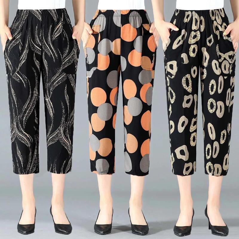 Summer Cropped Pants Women's Pants Cropped Casual Pants Women's High Waist Stretch Pants Cropped Pants