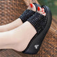 Wedge Heel Sandals and Slippers Ladies Outer Wear Muffin Platform High Heels Black Sequins Comfortable Thick Bottom Fish Mouth Slippers
