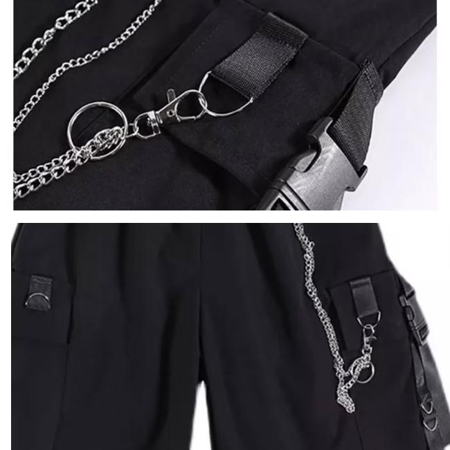 Overalls Shorts Female Summer Student Street Hip-hop Loose Punk Shorts All-match Straight High-waisted Five-point Wide-leg Pants Unisex