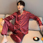 Plus Fat Plus Size Men's Pajamas Spring and Autumn Long-sleeved Ice Silk Thin Korean Home Service Two-piece Suit