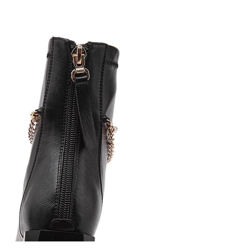 Chelsea Boots Women Short Boots Square Toe Autumn and Winter Black Snow Boots Plus Velvet Warm Cotton Boots